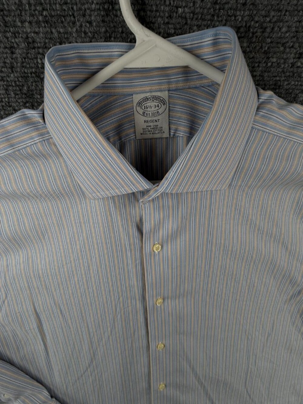 Brooks Brothers Striped Blue Yellow 16.5 34 Regent Supima Cotton Adult Woven